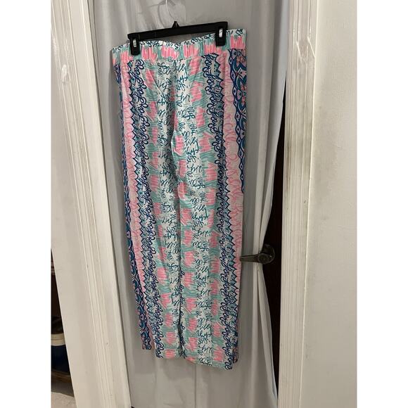 Lilly Pulitzer Pink Blue Say My Name Bal Harbour Palazzo Pants Sz M - Picture 4 of 7
